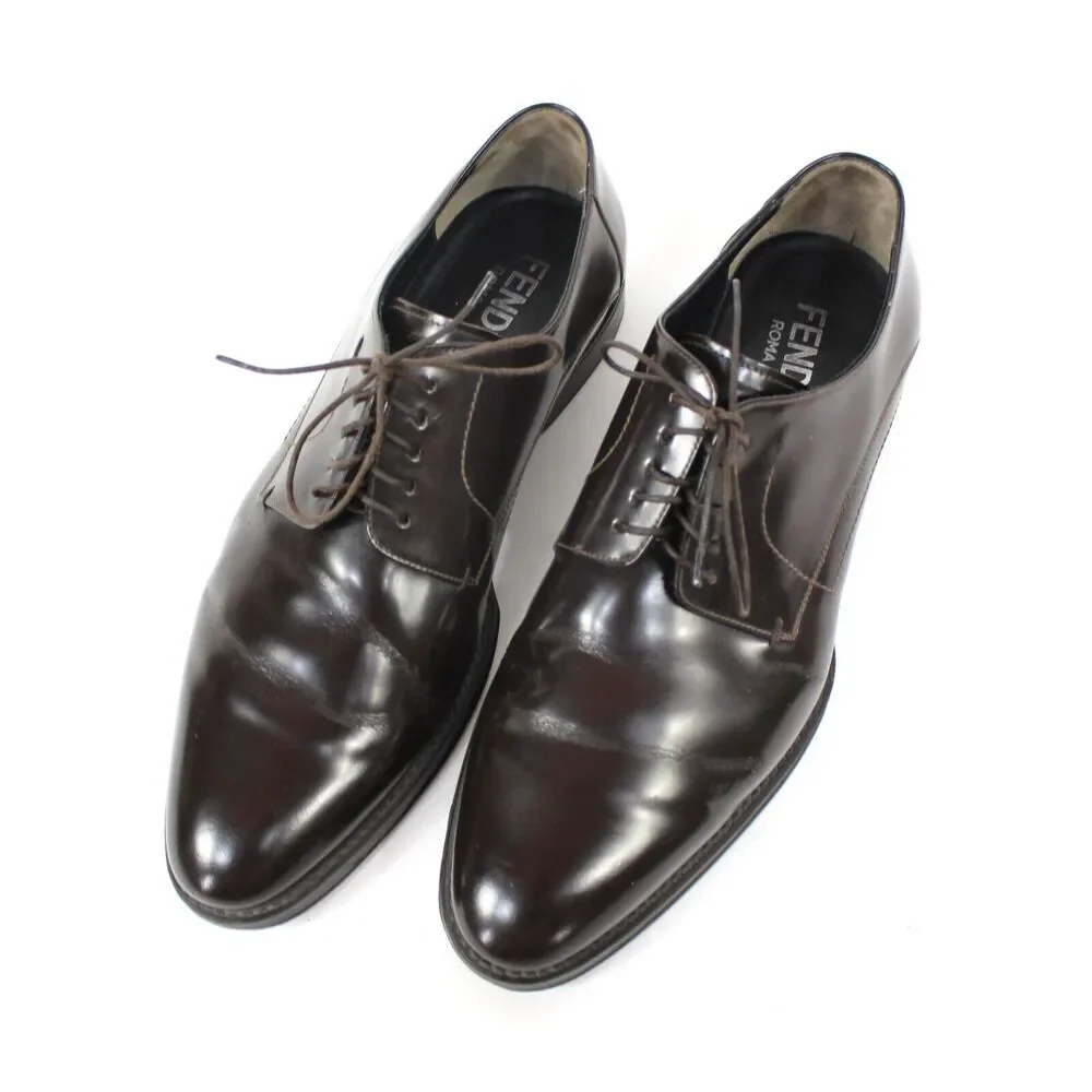 FENDI Roma Dark Brown Leather Rubber Sole Lace Tie Derby Dress Shoes 9 Formal